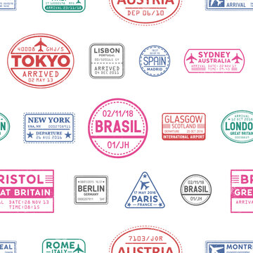 Visa stamps vector seamless pattern
