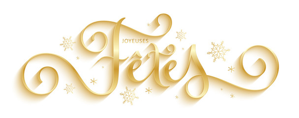 Bannière calligraphique vecteur doré « JOYEUSES FETES » 