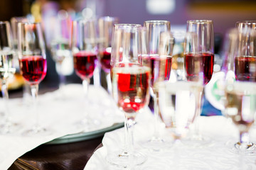 Luxury glasses with champagne on the table