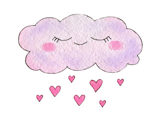 Cheerful watercolor cloud with hearts
