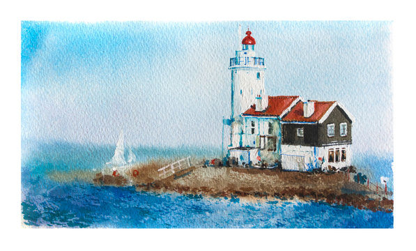 Lighthouse. Watercolor illustration.