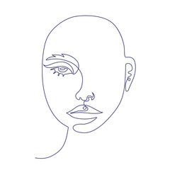 Continuous line, woman face. Abstract, modern art. Fashion concept, one line drawing for use in design.