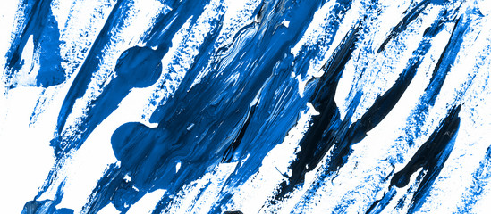 Classic blue color of the year 2020 Abstract festive background made of liquid acrylic and glitter. Transparent creativity. Abstract painting.