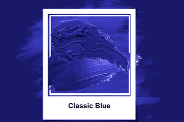 Classic Blue painted brushstroke. Color trends 2020