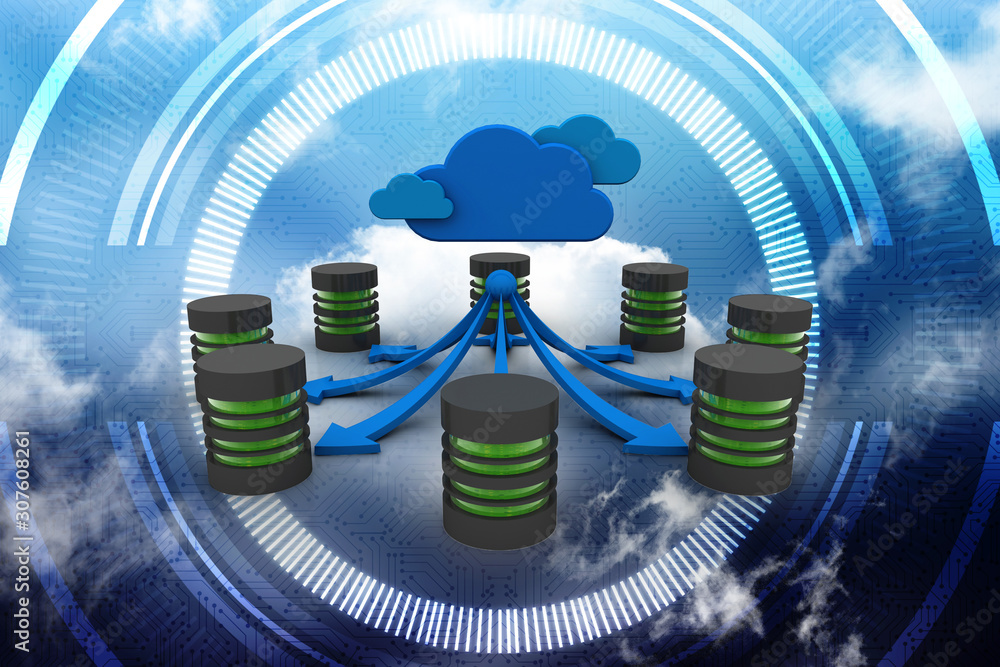 Poster 3d rendering database storage network concept
