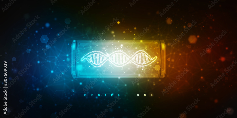 Poster 2d render of dna structure, abstract background