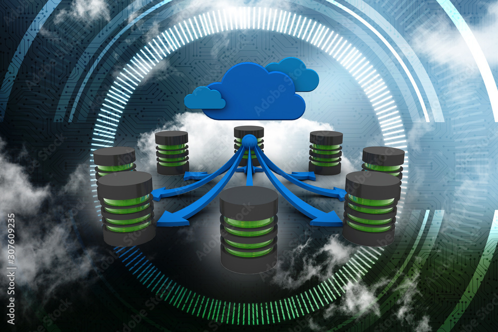 Poster 3d rendering database storage network concept