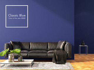 interior design for classic blue color trend 2020,3d rendering,3d illustration