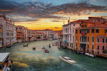 Beautiful sunset over the Grand Canal in Venice city, Italy
