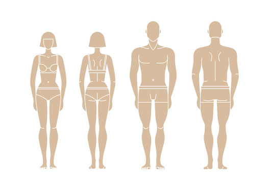 Figures of man and woman. Vector isolated editable template.
