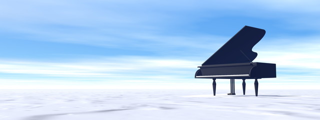 Classical black grand piano in the winter nature - 3D render © Elenarts