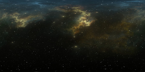 360-Grad-Raumhintergrund mit Nebel und Sternen, äquirechteckige Projektion, Umgebungskarte. Sphärisches HDRI-Panorama. © Peter Jurik