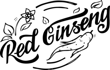 Red  ginseng organic - Vector text, logo for your products, shop, business cards, flyers, prints and banners. Vector illustration isolated on white background. EPS 10