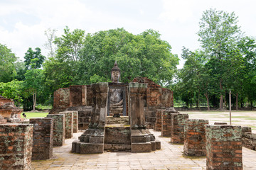 View of Buddha statue in Sukhothai temple, Thailand 2019