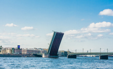 Divorced span of the Liteyny Bridge close up. St. Petersburg. Russia