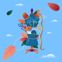 Creative atelier, tailor textile craft business. Needlwork concept.