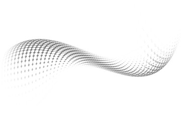 Awesome white and grey halftone wave background. Futuristic motion dots backdrop.