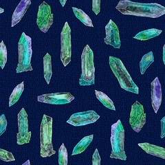 Seamless pattern of mineral crystals. Watercolor illustration for wrapping paper, wedding or gift decor