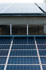 Solar Panels on Roof in Residential Estate with Soft focus Background