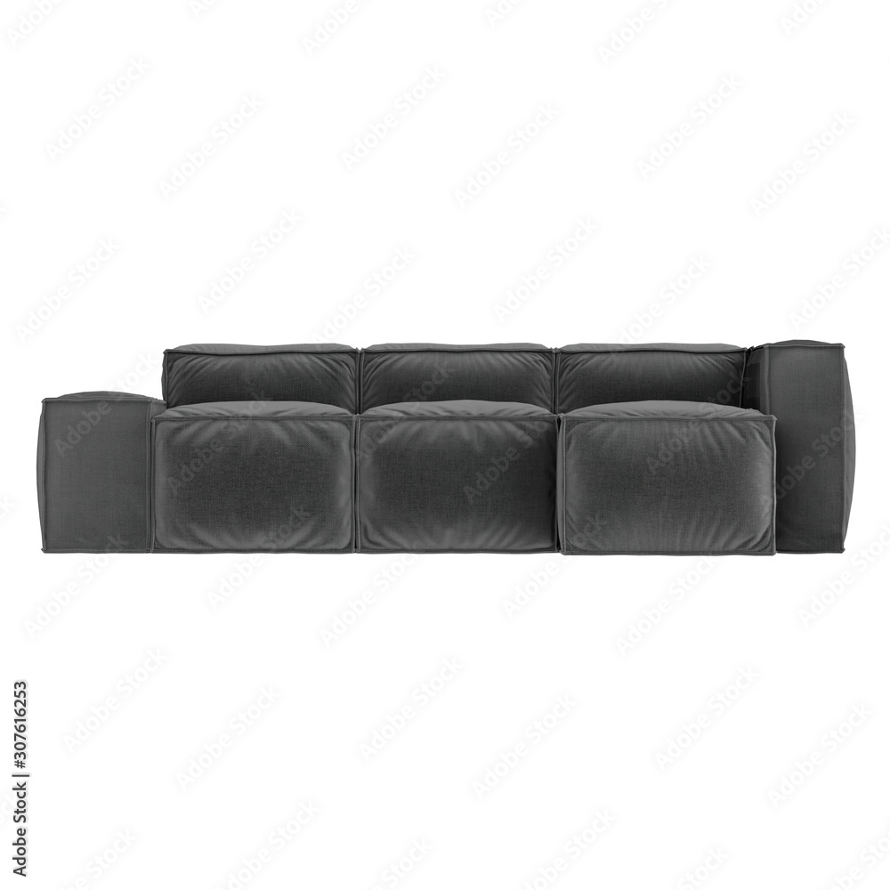 Poster gray soft sofa made of fabric on an isolated background. front view. 3d rendering