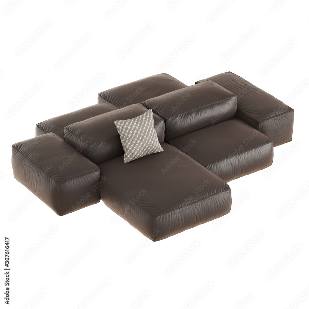 Poster soft square leather brown sofa with pillow on an isolated background. 3d rendering