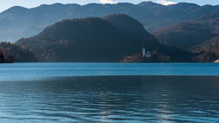 Island in Lake Bled. Dreamlike atmosphere for the Church of S. Maria Assunta. slovenia