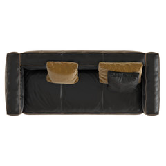 Soft leather sofa with pillows on an isolated background. Top view. 3D rendering
