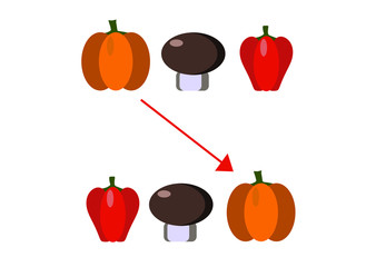 tasks for logic for children, logic games for children, connect the same objects (vegetables and fruits)