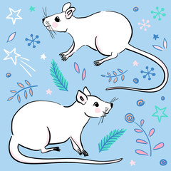 Illustration with a mouse or rat. Ink drawing. Can be printed on a t-shirt, postcards, tattoo, books images, etc.