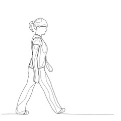 vector, isolated, sketch with lines the girl is walking