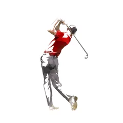 Foto auf Acrylglas Golf player, isolated low poly vector silhouette, geometric golfer logo © michalsanca