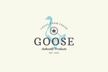 Hand drawn logo poultry goose silhouette and modern vintage typography retro style vector illustration. © provectors