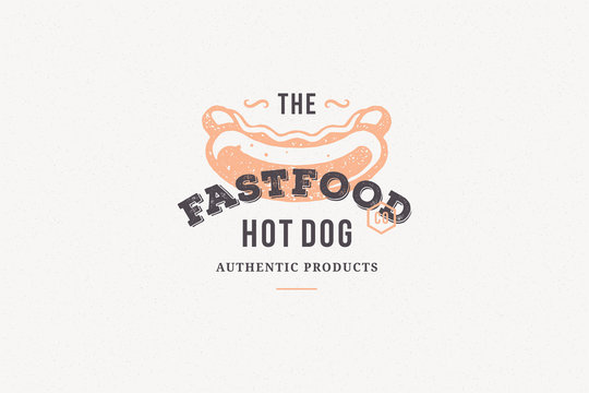 Hand Drawn Logo Hot Dog Silhouette And Modern Vintage Typography Retro Style Vector Illustration.