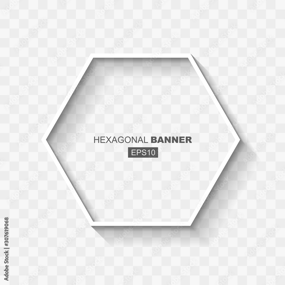 Wall mural white abstract hexagonal banner template with flat design shadow