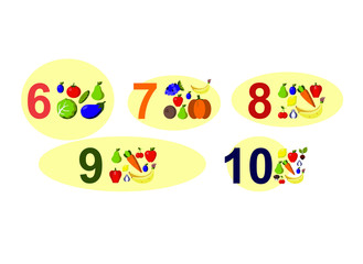 numbers for kids, learning numbers, numbers with examples, logic games for kids (vegetables and fruits)
