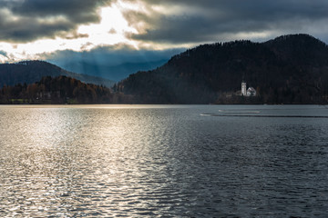 Island in Lake Bled. Dreamlike atmosphere for the Church of S. Maria Assunta. slovenia