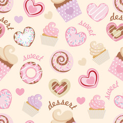 dessert sweet hearts. seamless pattern
