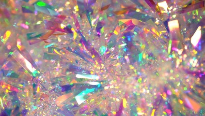Holographic iridescent tinsel. Hologram Background of abstract shiny foil texture with rainbow...