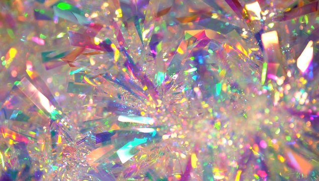 Holographic iridescent tinsel. Hologram Background of abstract shiny foil texture with rainbow colors. Neon pastel gradient of real surface