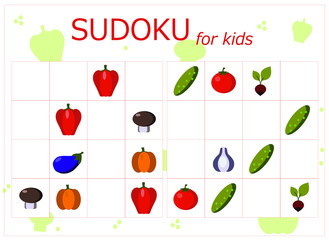Sudoku for kids. Sudoku. Children's puzzles. Educational game for children.  vegetables