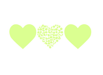 three hearts with fruits and vegetables