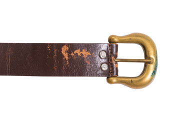 Old vintage brown leather belt isolated