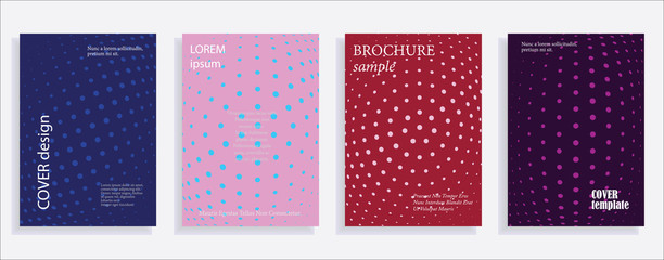 Minimalistic cover design templates. Set of layouts for covers, books, albums, notebooks, reports, magazines. Line dot halftone gradient effect, flat modern abstract design. Geometric mock-up texture