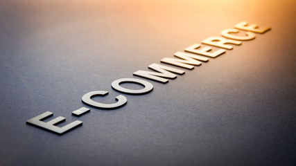 Word e-commerce written with white solid letters