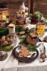 Christmas table setting in rustic style