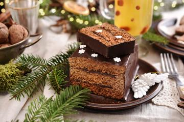 Fototapeta na wymiar traditional gingerbread cake with chocolate glaze