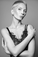 Obraz premium short hair aged model woman in underwear