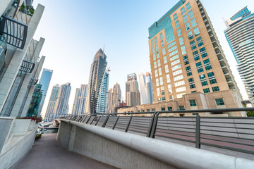 Fototapeta na wymiar Dubai Marina skyline from the riverfront, UAE