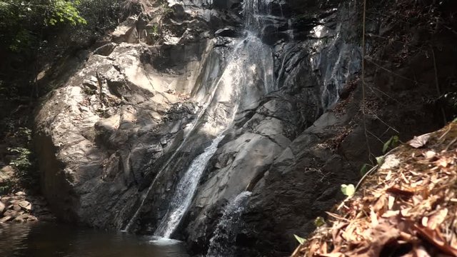 Slowmotion of Waterfall Deep in Thai Jungle during Sunny Weather