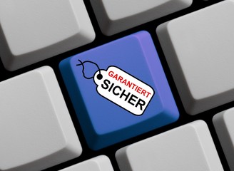 Tastatur mit Etikett zeigt Garantiert Sicher